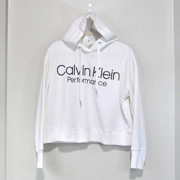 CALVIN KLEIN CROPPED WHITE HOODIE SIZE MEDIUM - Picture 2 of 8
